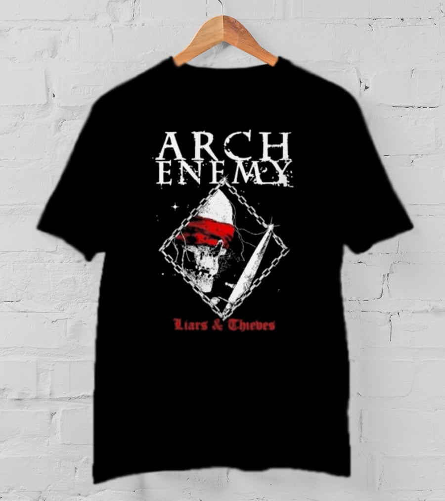 Arch Enemy Skull With Bandana, Knife, And Chains Liars And Thieves T-Shirt