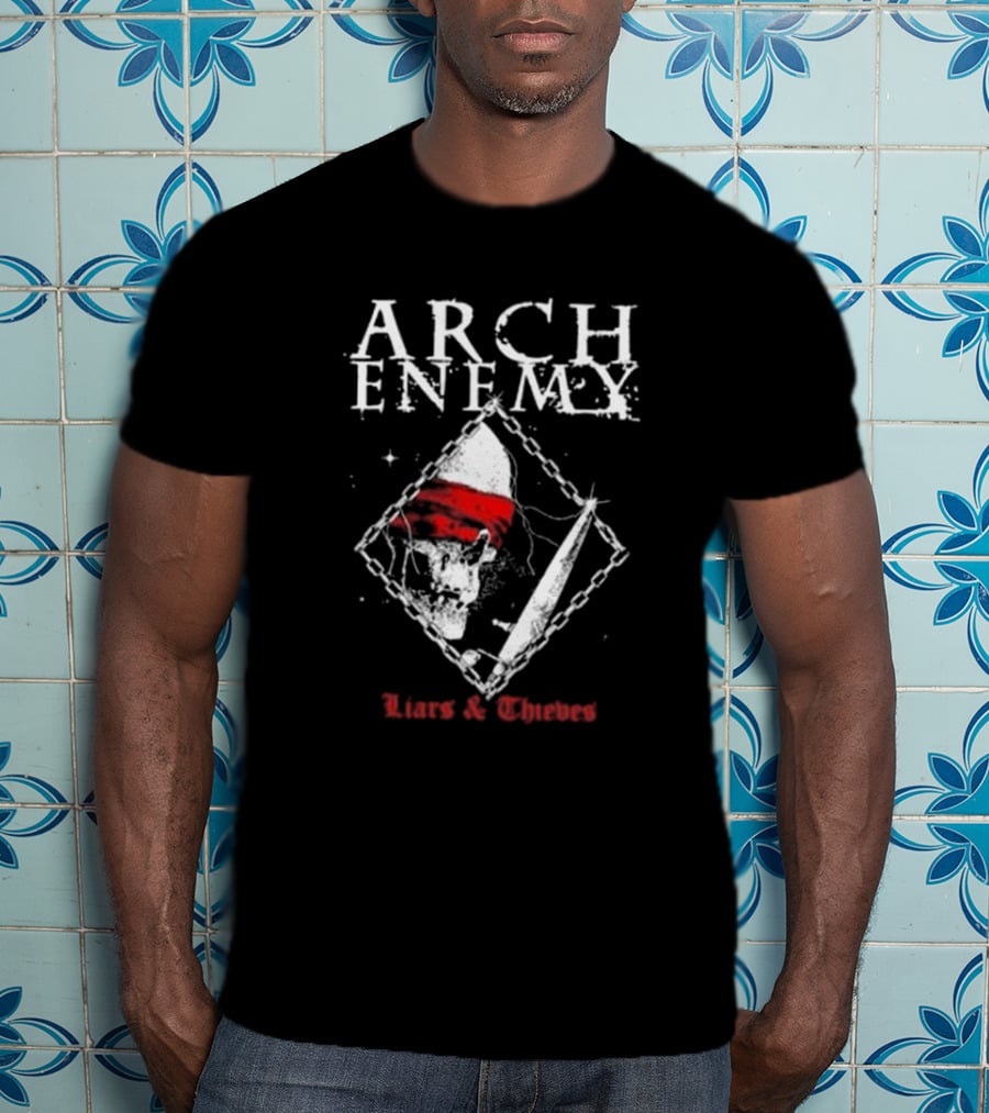 Arch Enemy Skull With Bandana, Knife, And Chains Liars And Thieves T-Shirt