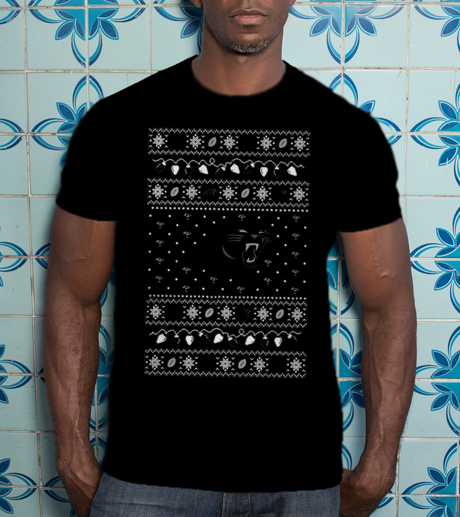 Carolina Panthers Holiday Lights Ugly Sweater T-Shirt