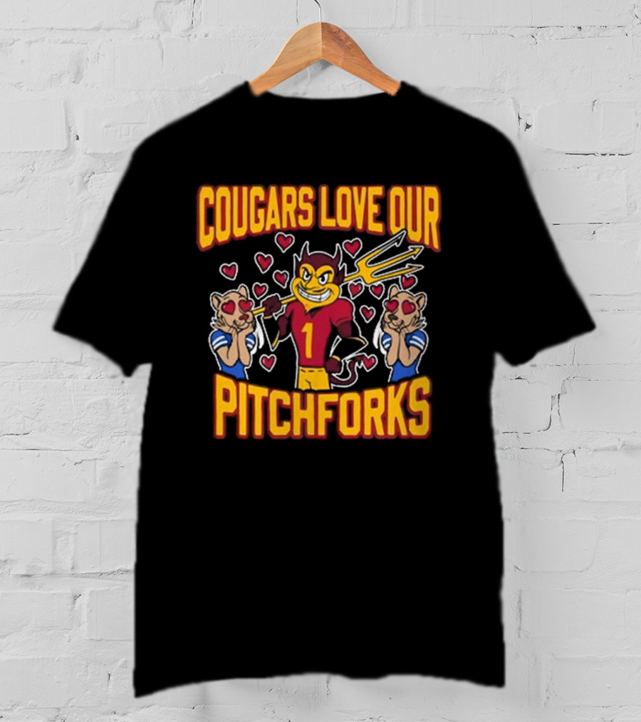 Cougars Love Our Pitchforks Number 1 Devil With Cougars Hearts T-Shirt