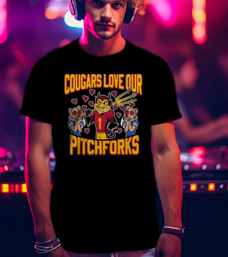 Cougars Love Our Pitchforks Number 1 Devil With Cougars Hearts T-Shirt