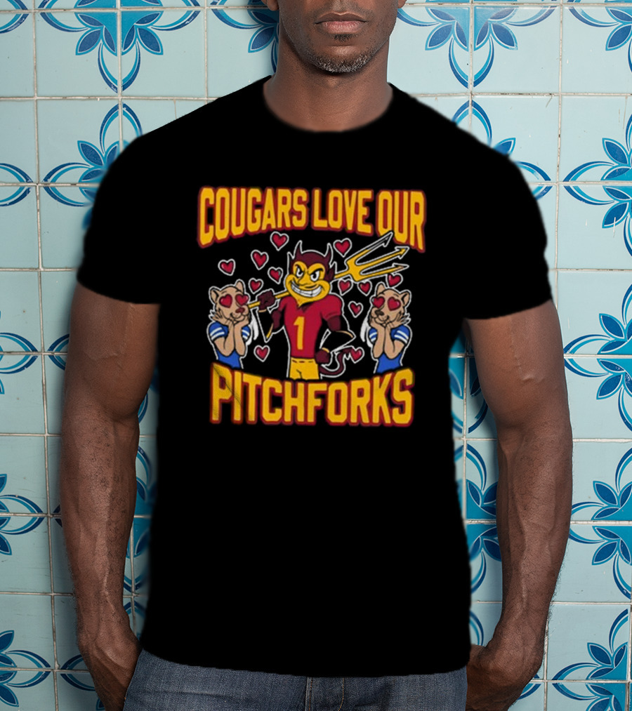Cougars Love Our Pitchforks Number 1 Devil With Cougars Hearts T-Shirt