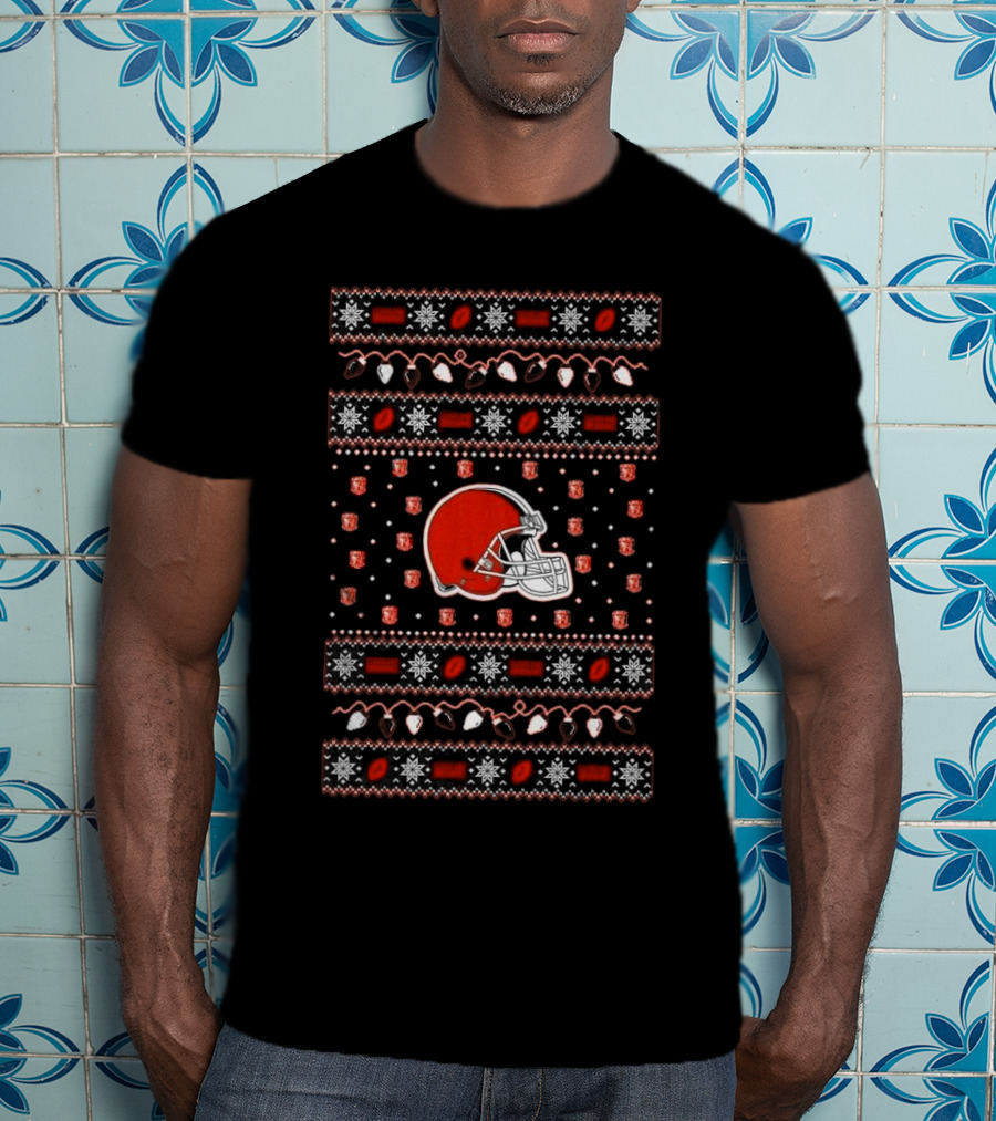 Cleveland Browns Holiday Lights Ugly Christmas T-Shirt