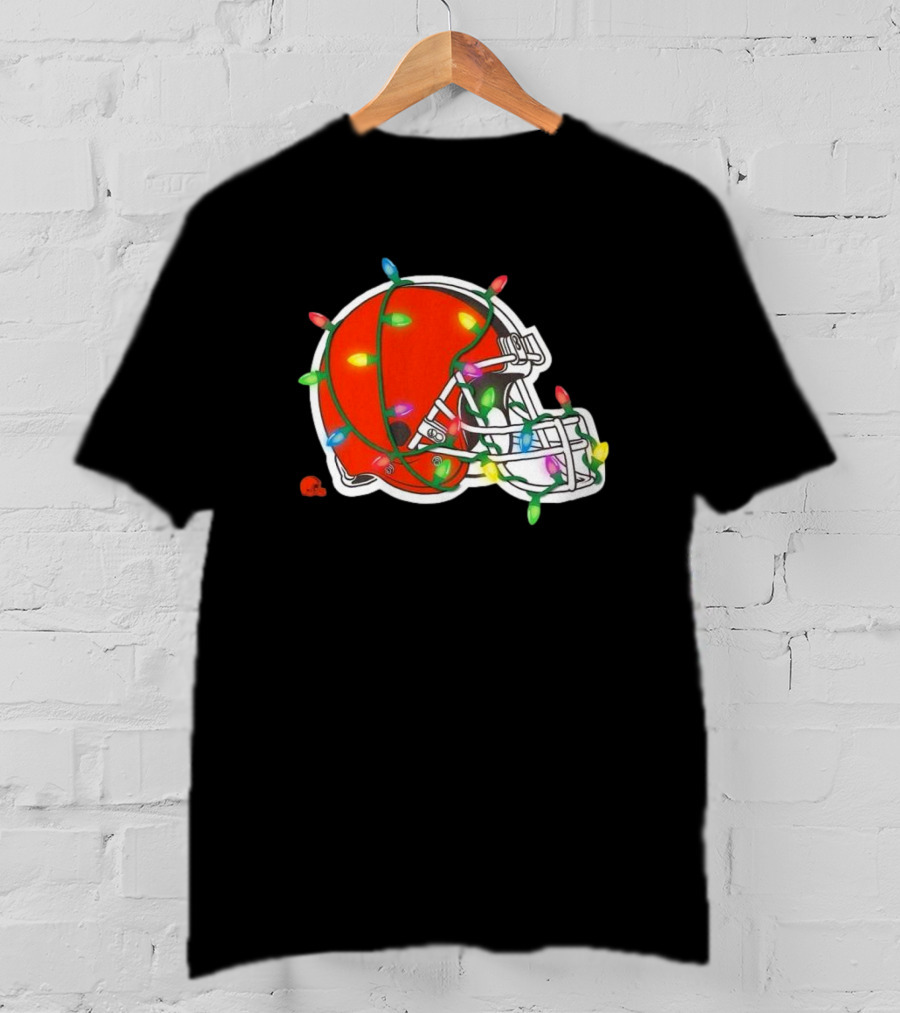 Cleveland Browns Helmet Wrapped In Holiday Lights T-Shirt