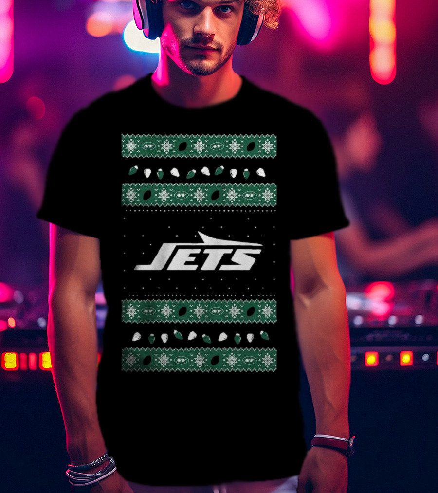 New York Jets Ugly Holiday Lights T-Shirt