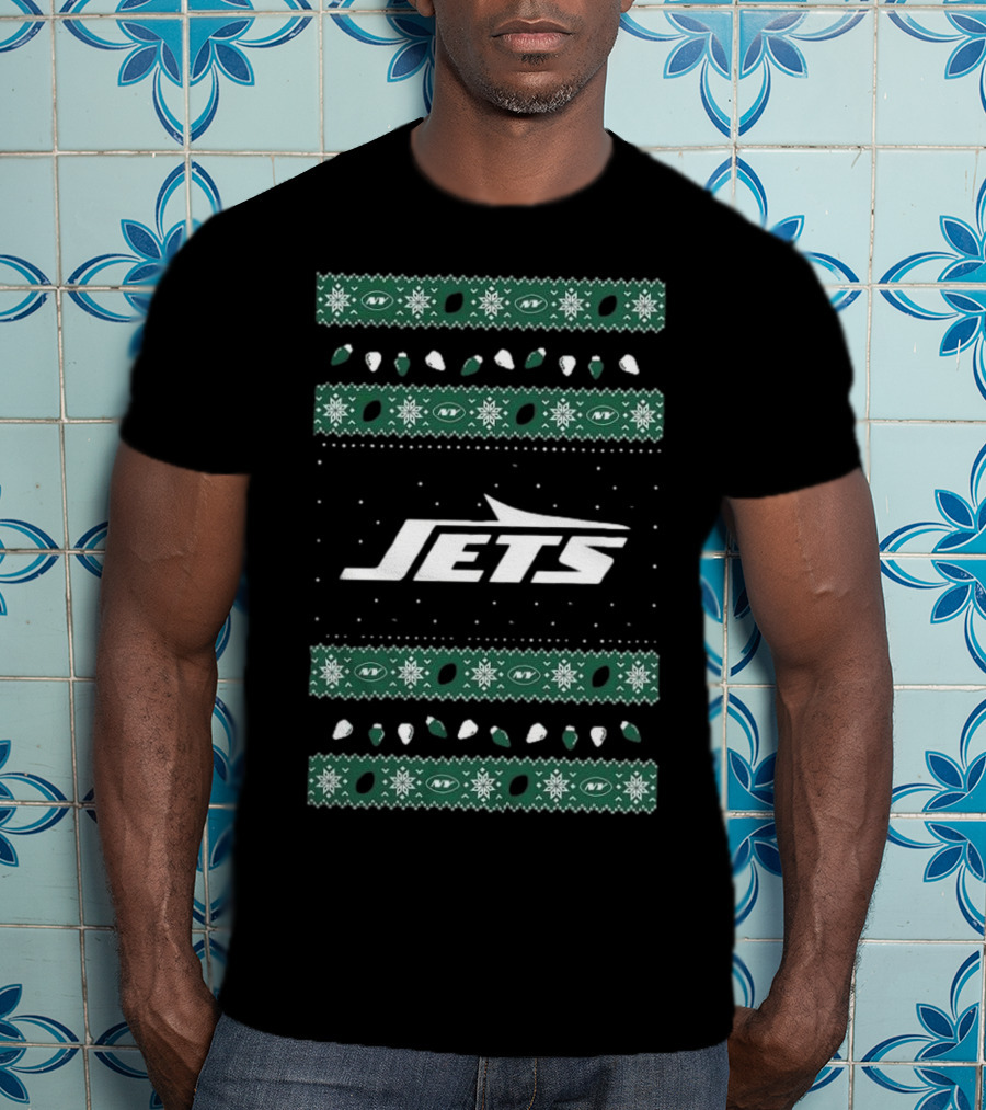 New York Jets Ugly Holiday Lights T-Shirt