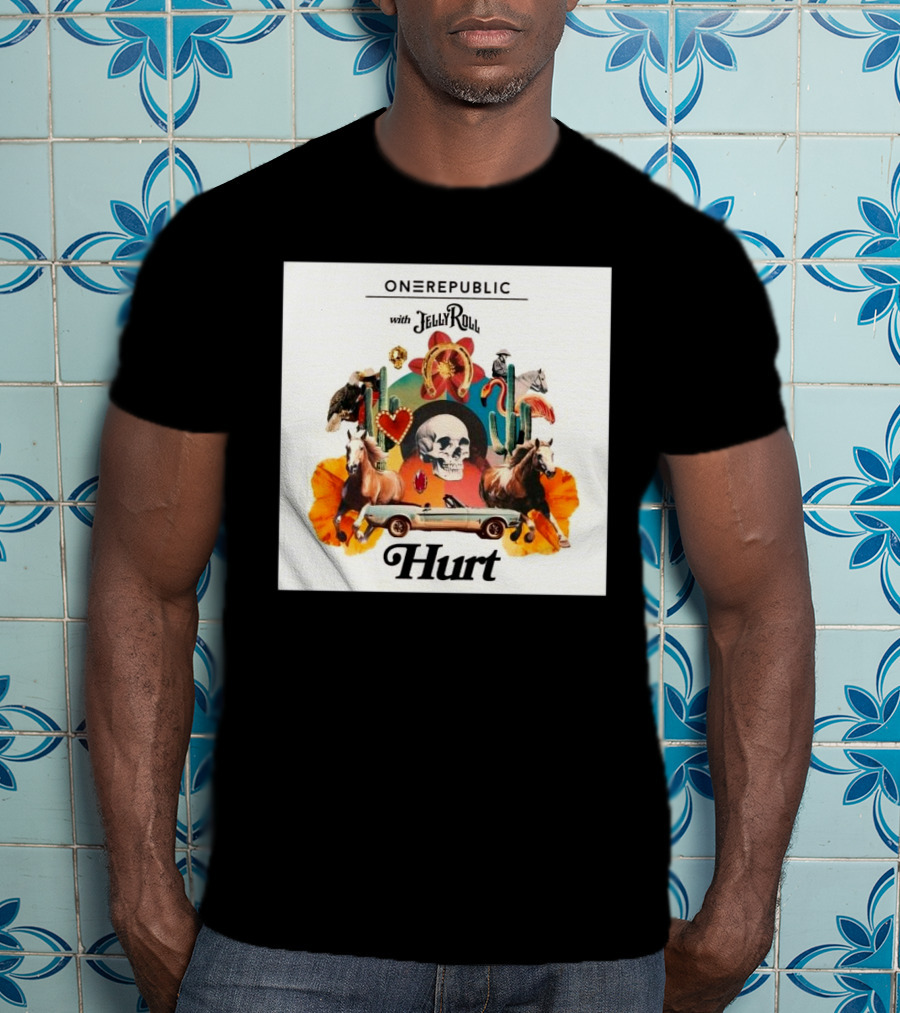 ONEREPUBLIC With JELLY ROLL Hurt Retro Collage Of Horses And Cactus T-Shirt