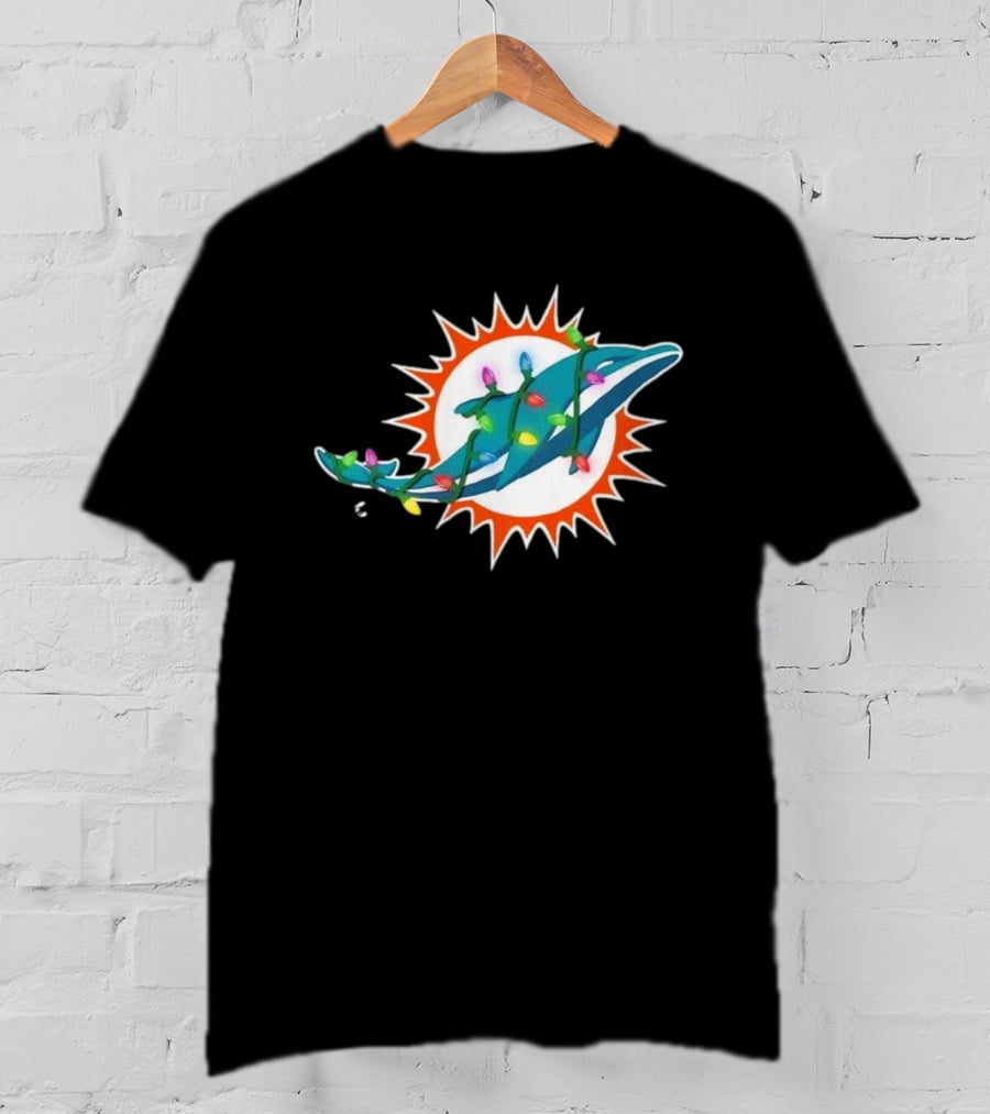 Miami Dolphins Holiday Lights Logo T-Shirt