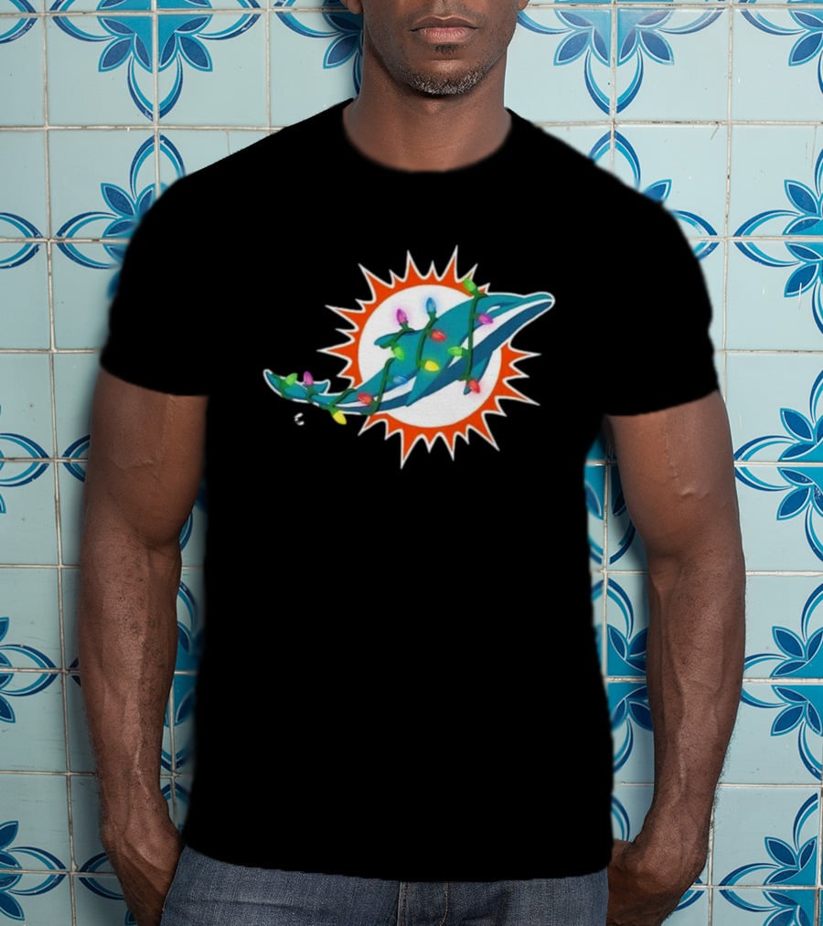 Miami Dolphins Holiday Lights Logo T-Shirt