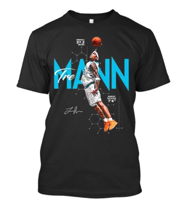 Tre Mann Vertical Jump Basketball Dunk 37.2 Inches Charlotte Hornets T-Shirt