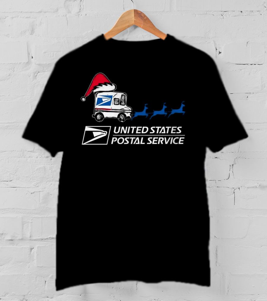 USPS Reindeer Santa Hat Truck United States Postal Service Christmas T-Shirt