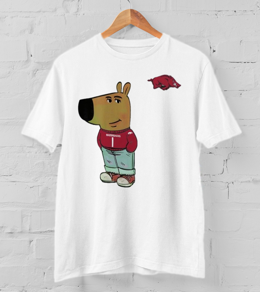 Arkansas Razorbacks Chill Guy Mascot With Cartoon Character In Red Sweater And Jeans T-Shirt