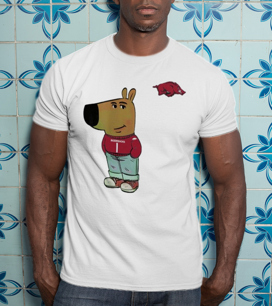 Arkansas Razorbacks Chill Guy Mascot With Cartoon Character In Red Sweater And Jeans T-Shirt