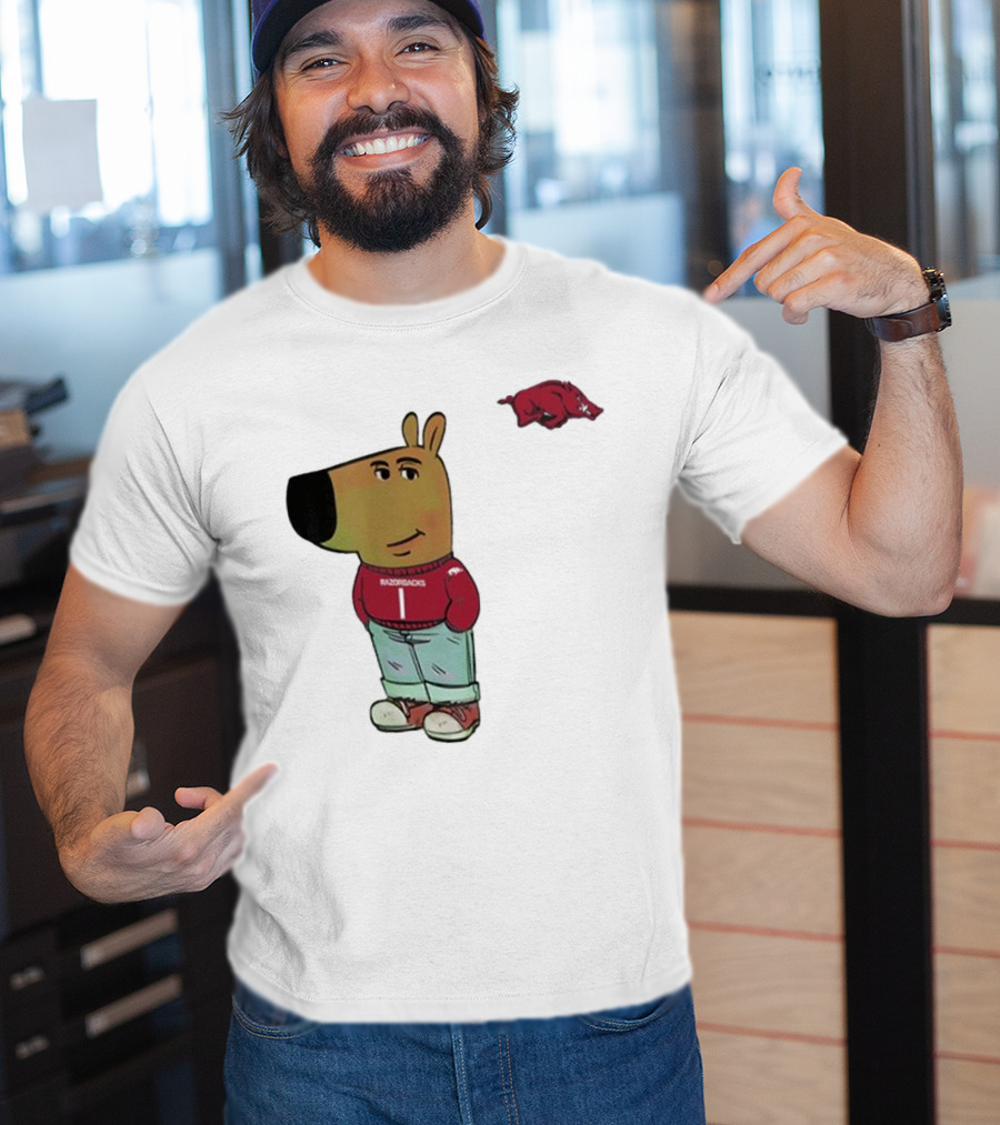 Arkansas Razorbacks Chill Guy Mascot With Cartoon Character In Red Sweater And Jeans T-Shirt