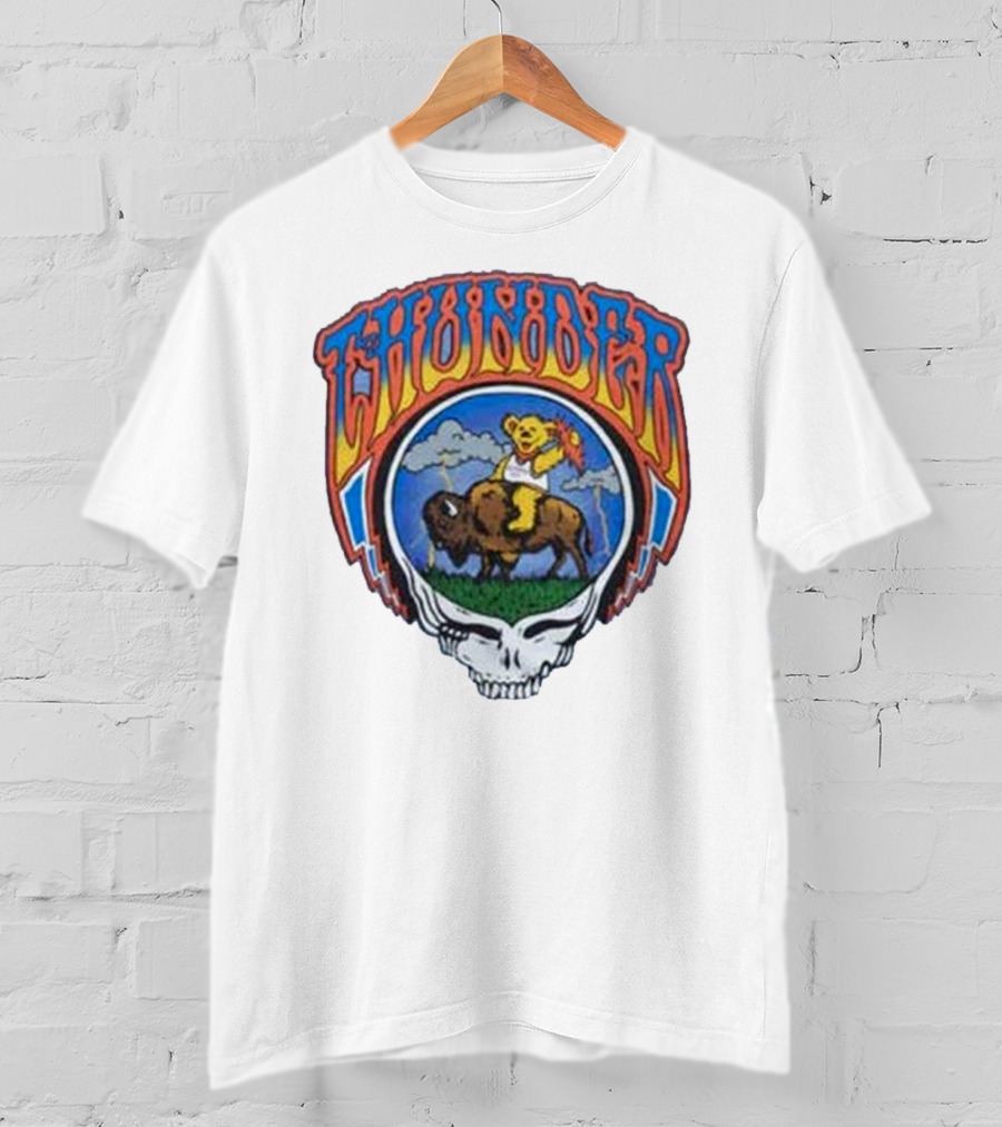 Oklahoma City Thunder Grateful Dead Bear On Buffalo With Skull T-Shirt