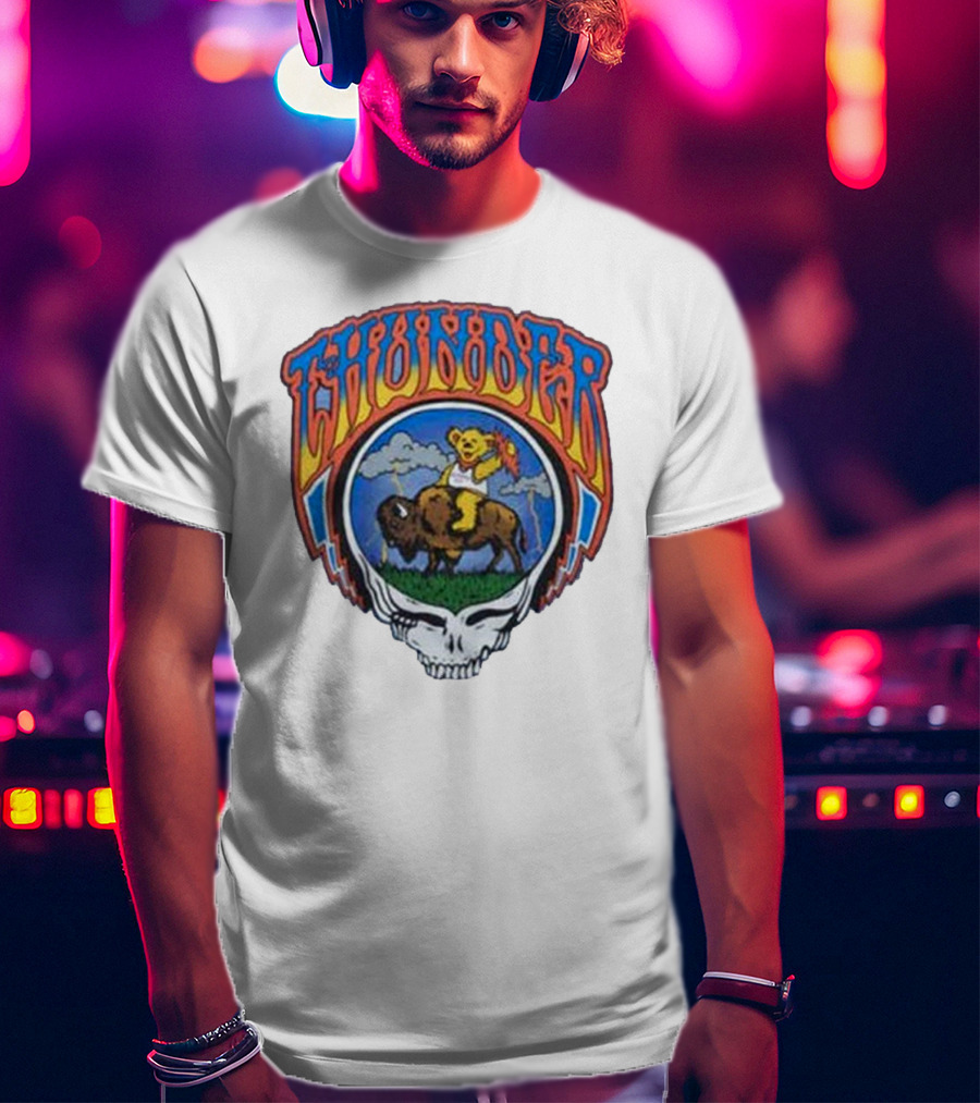 Oklahoma City Thunder Grateful Dead Bear On Buffalo With Skull T-Shirt