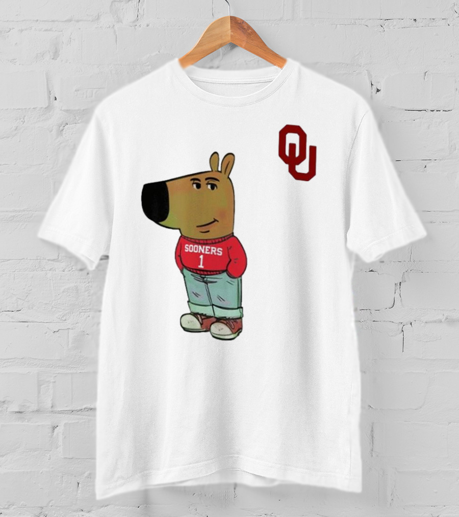 Oklahoma Sooners Chill Guy Cartoon Mascot Standing With OU Logo T-Shirt