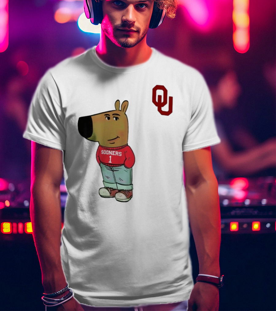 Oklahoma Sooners Chill Guy Cartoon Mascot Standing With OU Logo T-Shirt