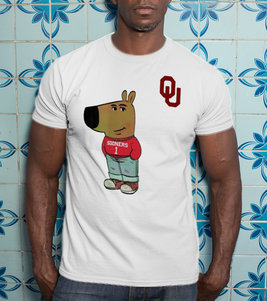 Oklahoma Sooners Chill Guy Cartoon Mascot Standing With OU Logo T-Shirt