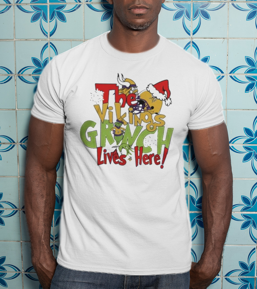 The Minnesota Vikings Grinch Lives Here Holiday T-Shirt