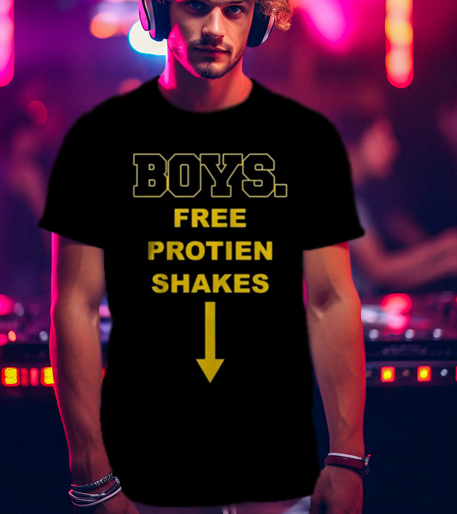 Boys Free Protein Shakes Downward Arrow T-Shirt