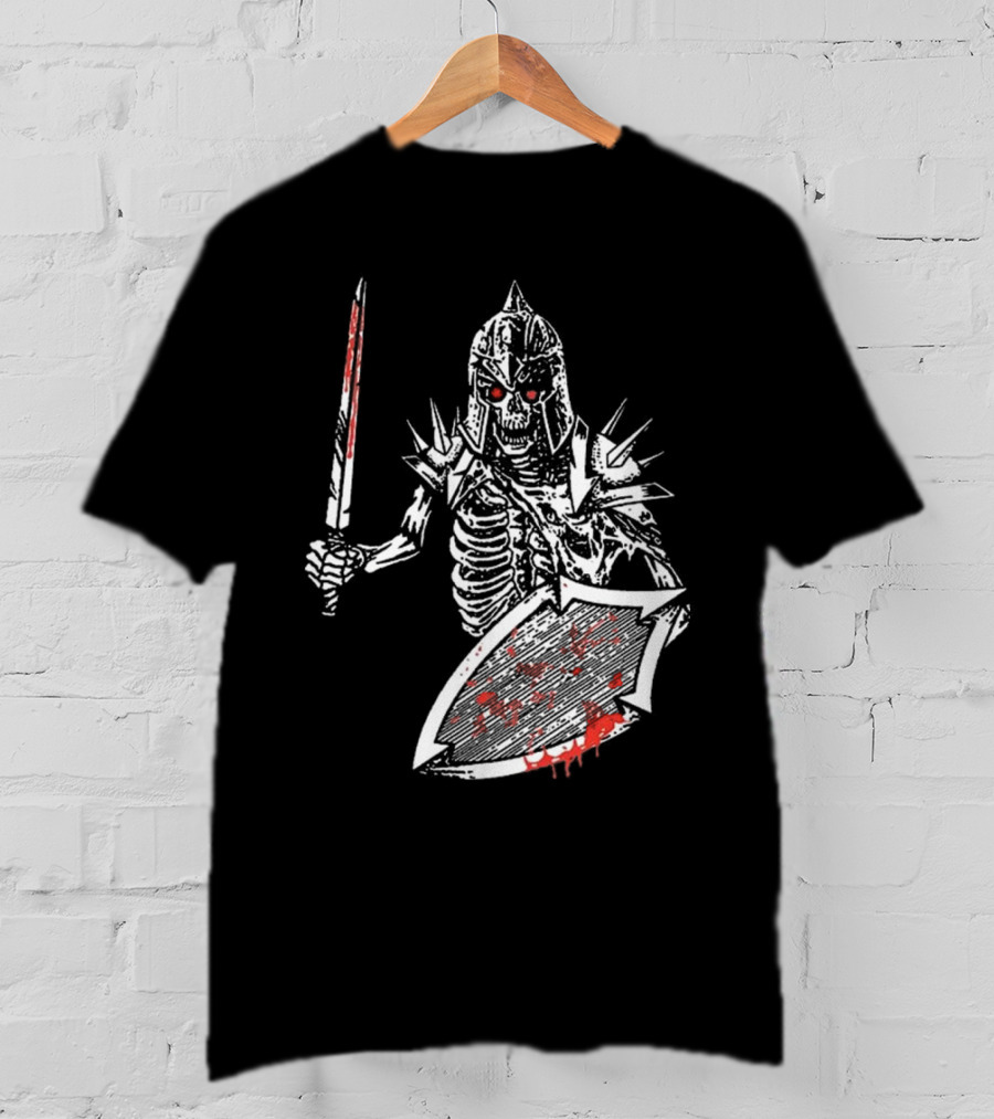 Gatecreeper Bloody Skeleton Warrior With Blood-Soaked Sword And Shield T-Shirt