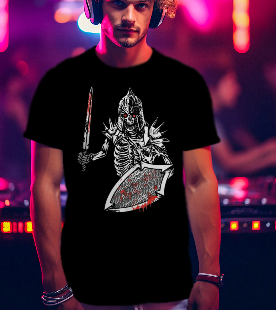 Gatecreeper Bloody Skeleton Warrior With Blood-Soaked Sword And Shield T-Shirt