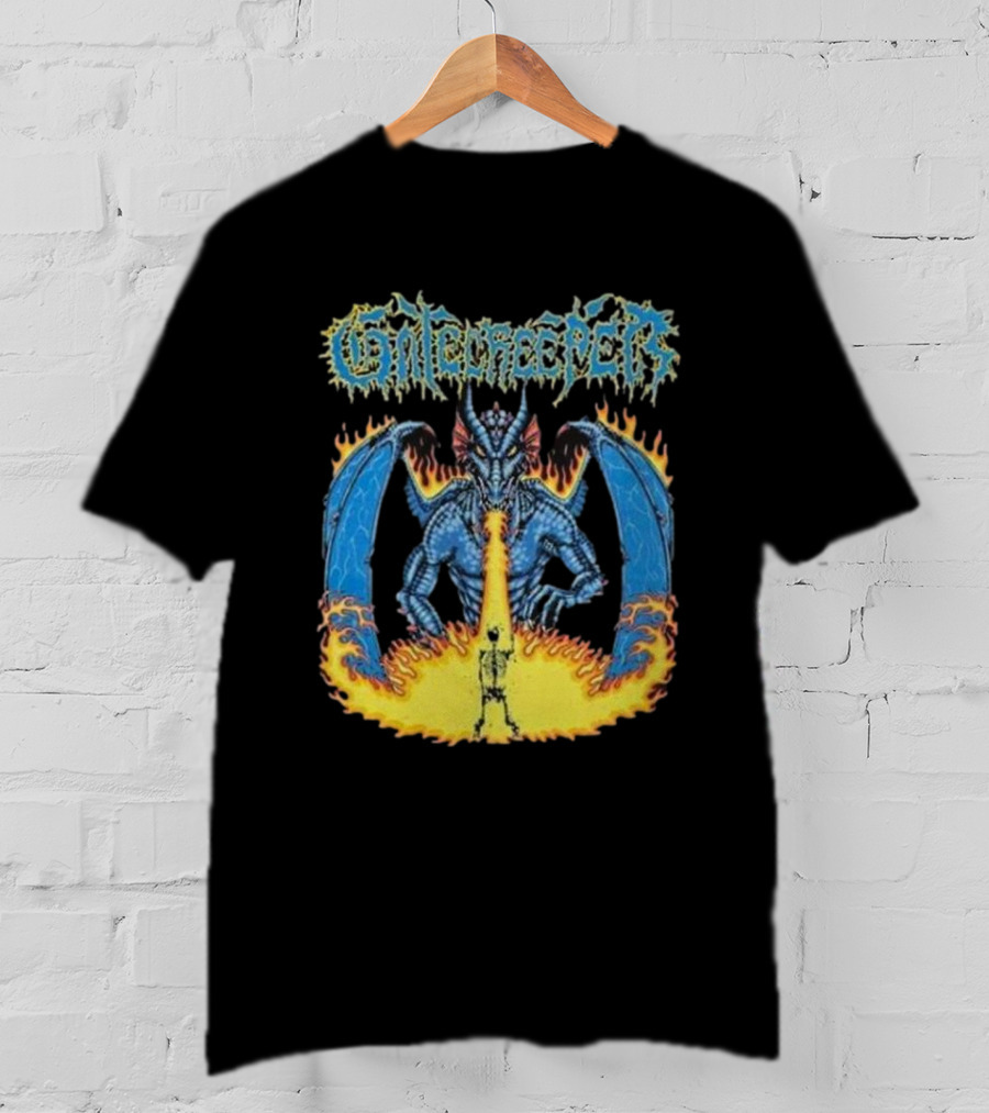 Gatecreeper Blue Dragon Breathing Fire With Fiery Surroundings T-Shirt
