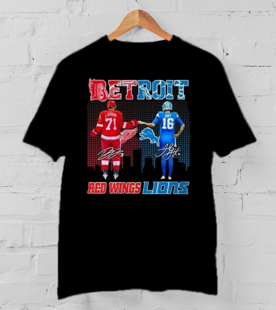 Larkin 71 Detroit Red Wings Goff 16 Detroit Lions Signature Collaboration T-Shirt