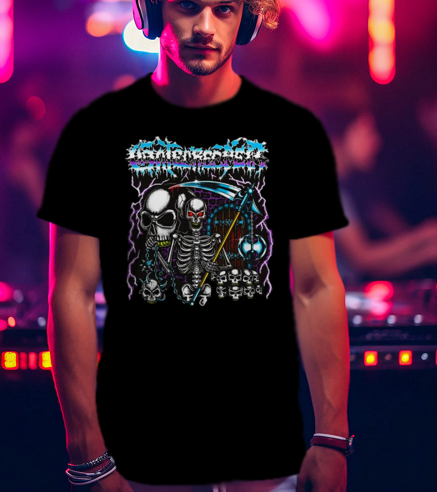 Gatecreeper Skeleton Reaper With Scythe And Purple Lightning T-Shirt