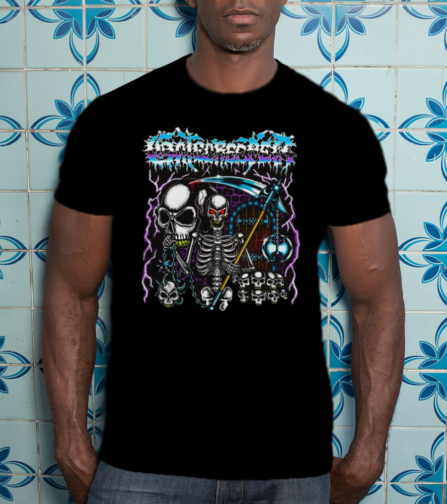 Gatecreeper Skeleton Reaper With Scythe And Purple Lightning T-Shirt
