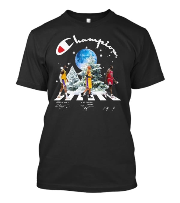 Champion Lebron James Kobe Bryant Michael Jordan Merry Christmas Signatures T-Shirt