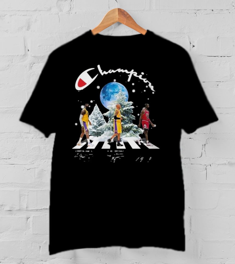 Champion Lebron James Kobe Bryant Michael Jordan Merry Christmas Signatures T-Shirt