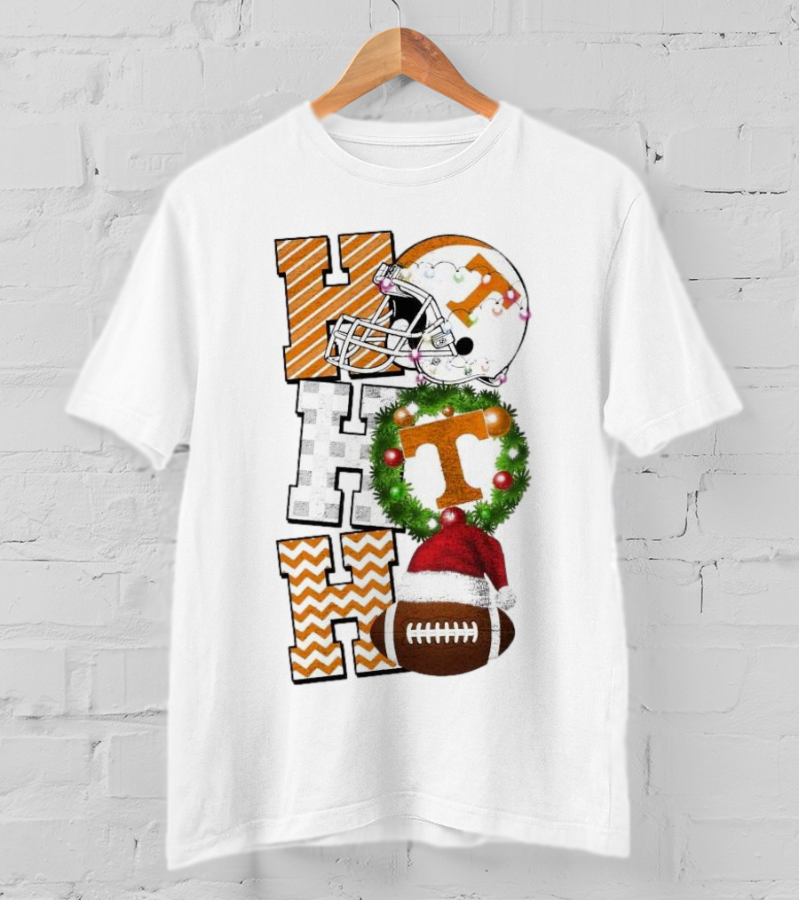 Tennessee Volunteers Football Christmas Ho Ho Ho Helmet Wreath Football T-Shirt