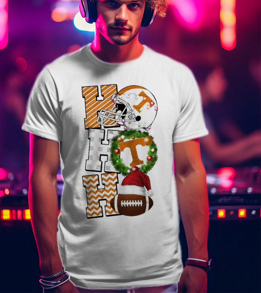 Tennessee Volunteers Football Christmas Ho Ho Ho Helmet Wreath Football T-Shirt