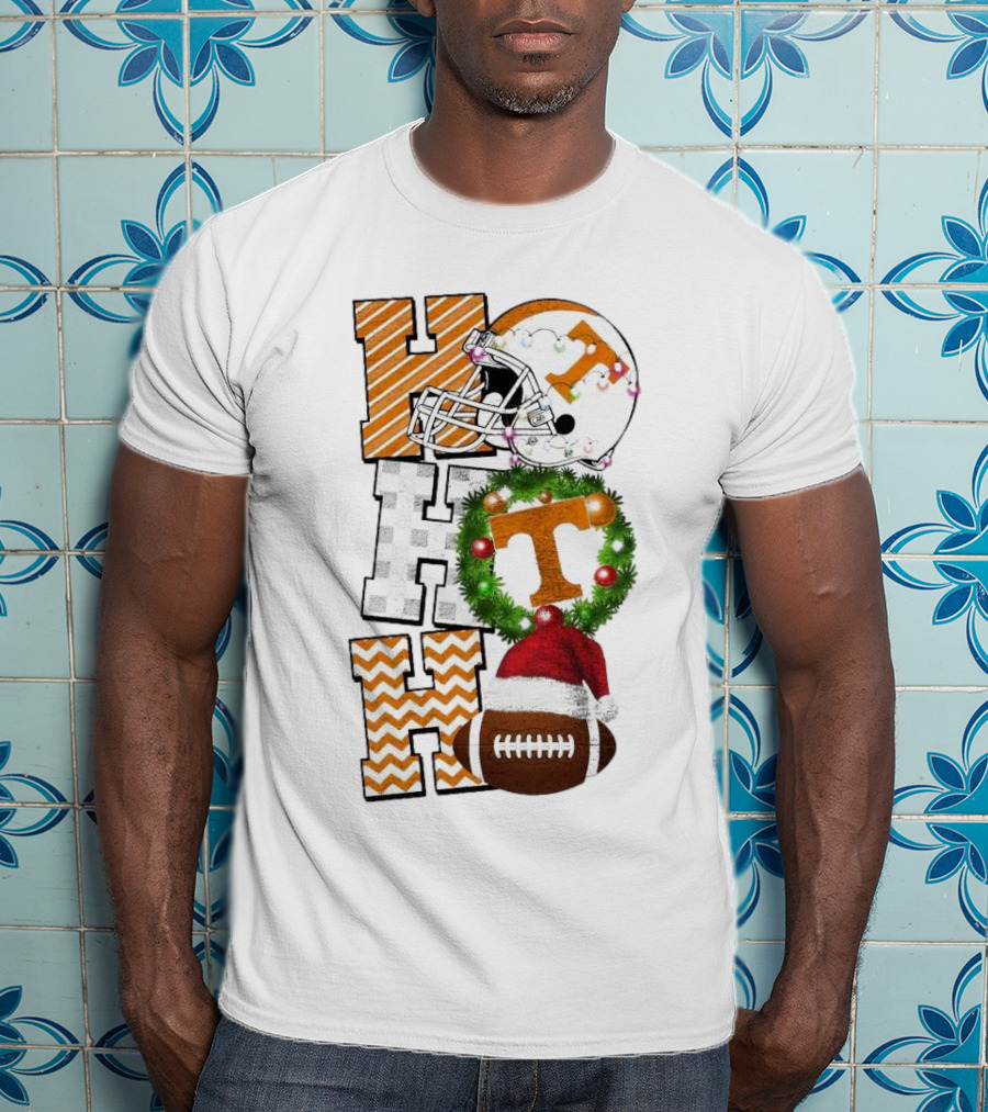 Tennessee Volunteers Football Christmas Ho Ho Ho Helmet Wreath Football T-Shirt