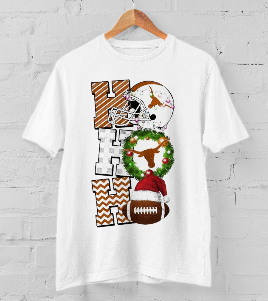 Texas Longhorns Football Christmas Helmet Wreath Santa Hat Game Day T-Shirt