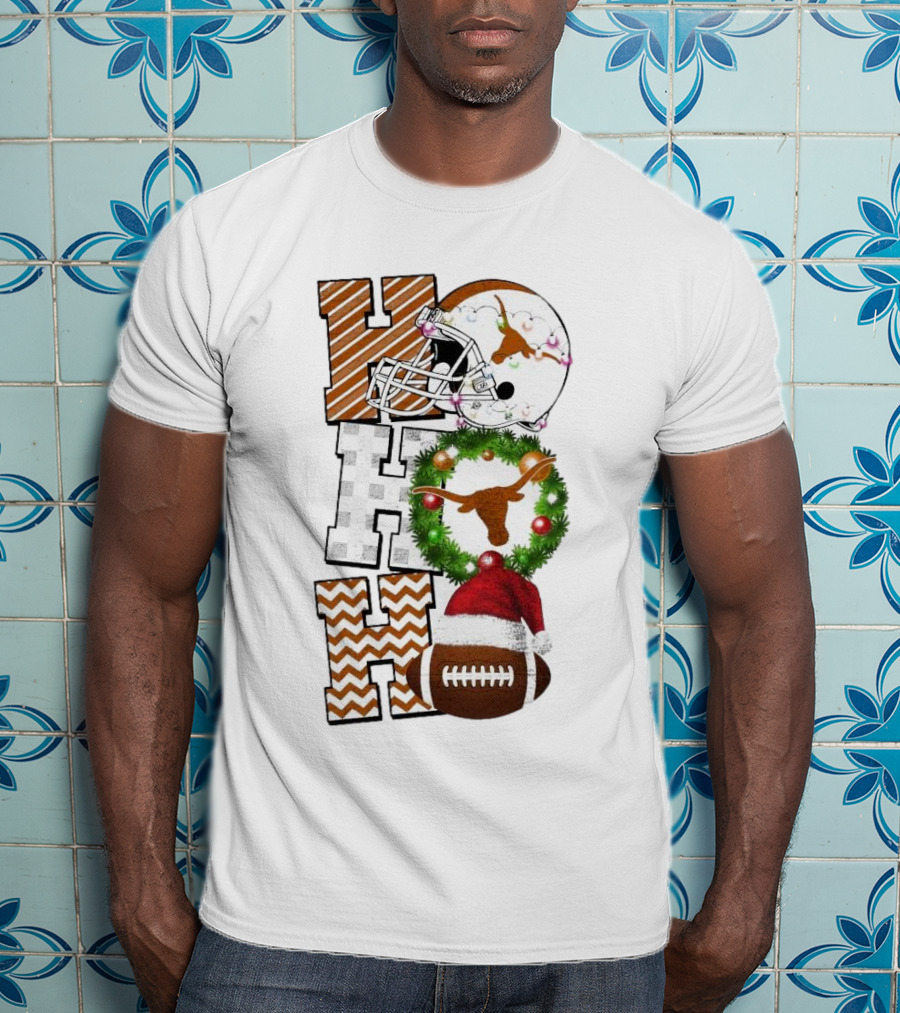 Texas Longhorns Football Christmas Helmet Wreath Santa Hat Game Day T-Shirt