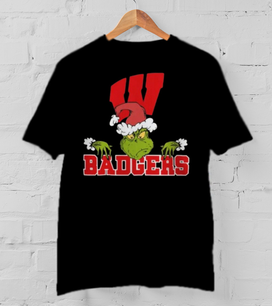 NCAA Wisconsin Badgers Grinch Christmas Football T-Shirt