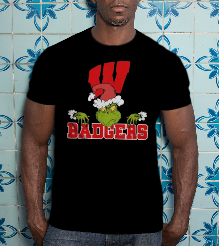 NCAA Wisconsin Badgers Grinch Christmas Football T-Shirt