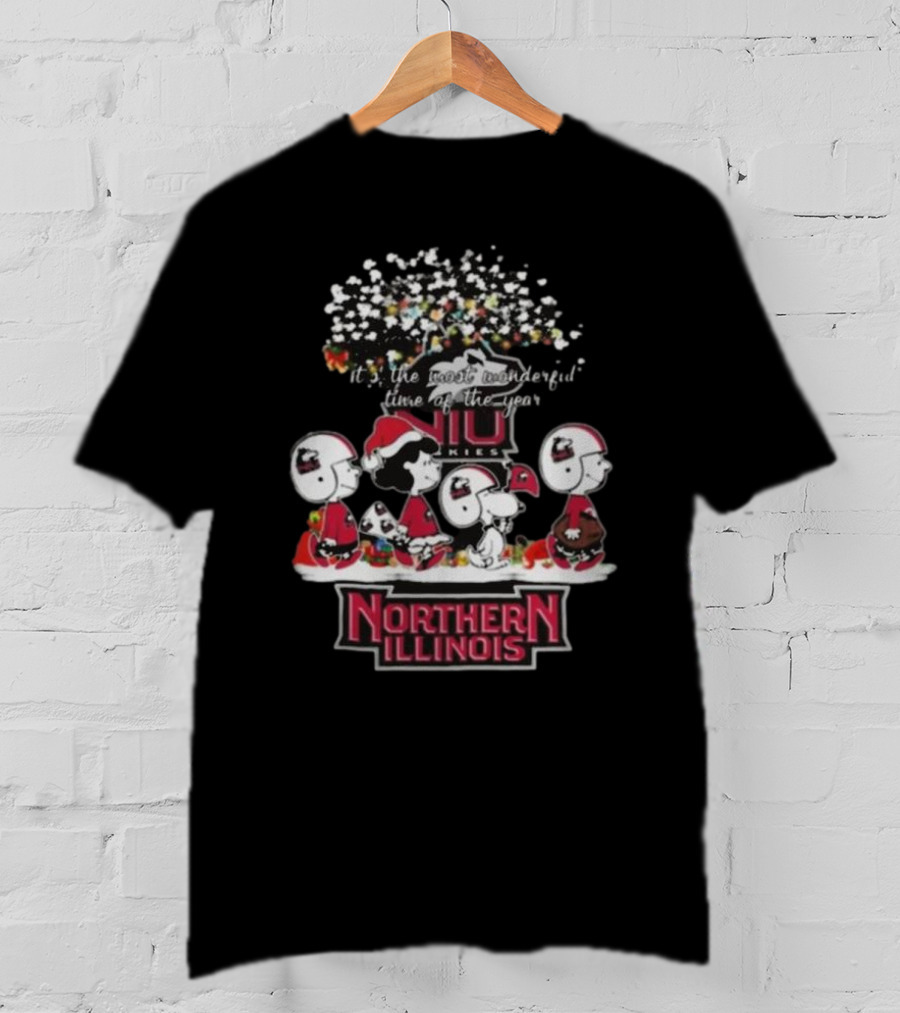 Peanuts Merry Christmas Northern Illinois Huskies Most Wonderful Time Of The Year T-Shirt