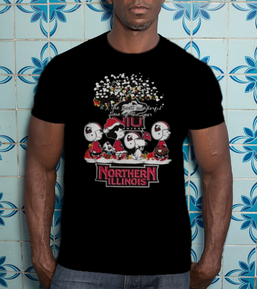 Peanuts Merry Christmas Northern Illinois Huskies Most Wonderful Time Of The Year T-Shirt
