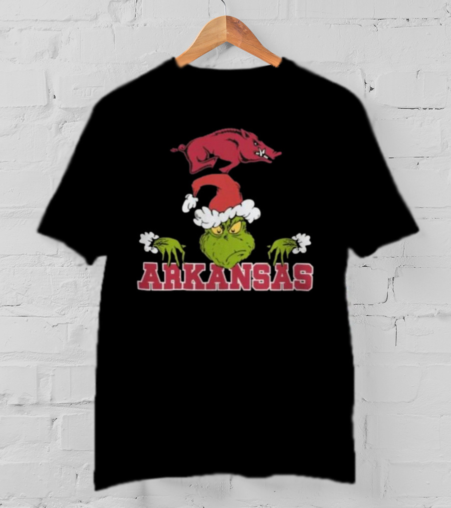 Arkansas Razorbacks Grinch Christmas NCAA Football T-Shirt