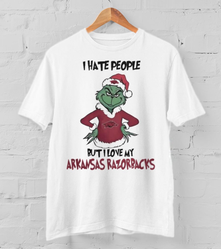 I Hate People But I Love My Arkansas Razorbacks Grinch Christmas T-Shirt