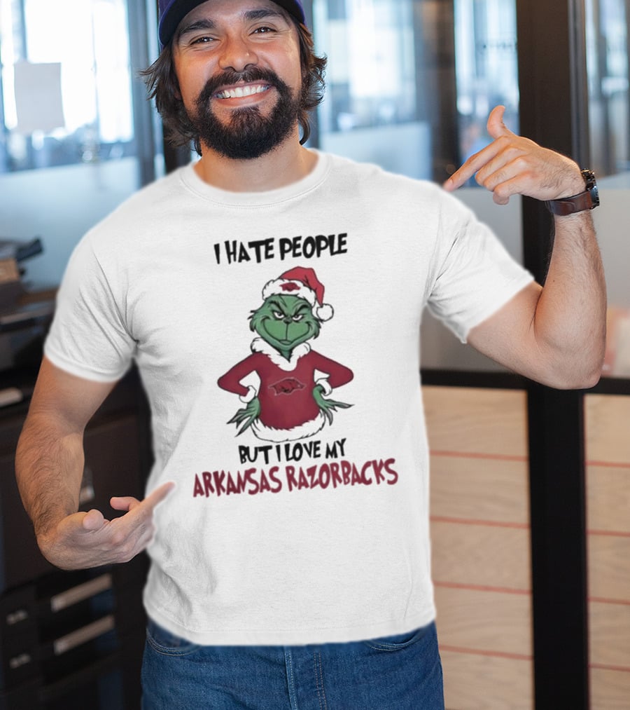I Hate People But I Love My Arkansas Razorbacks Grinch Christmas T-Shirt