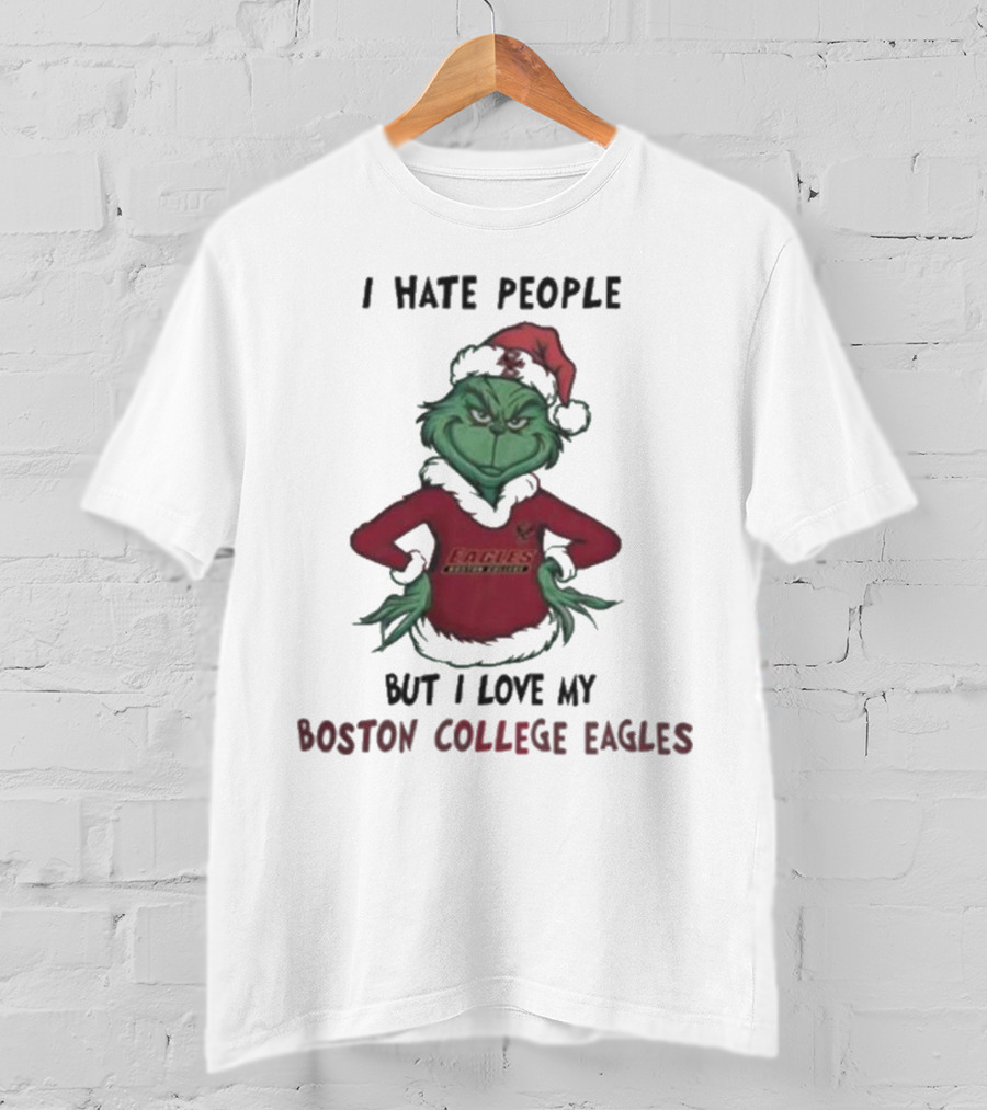 I Hate People But I Love My Boston College Eagles Grinch Christmas T-Shirt