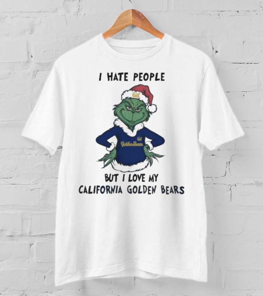 I Hate People But I Love My California Golden Bears Grinch Christmas Santa Hat T-Shirt