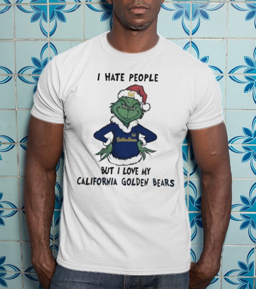 I Hate People But I Love My California Golden Bears Grinch Christmas Santa Hat T-Shirt