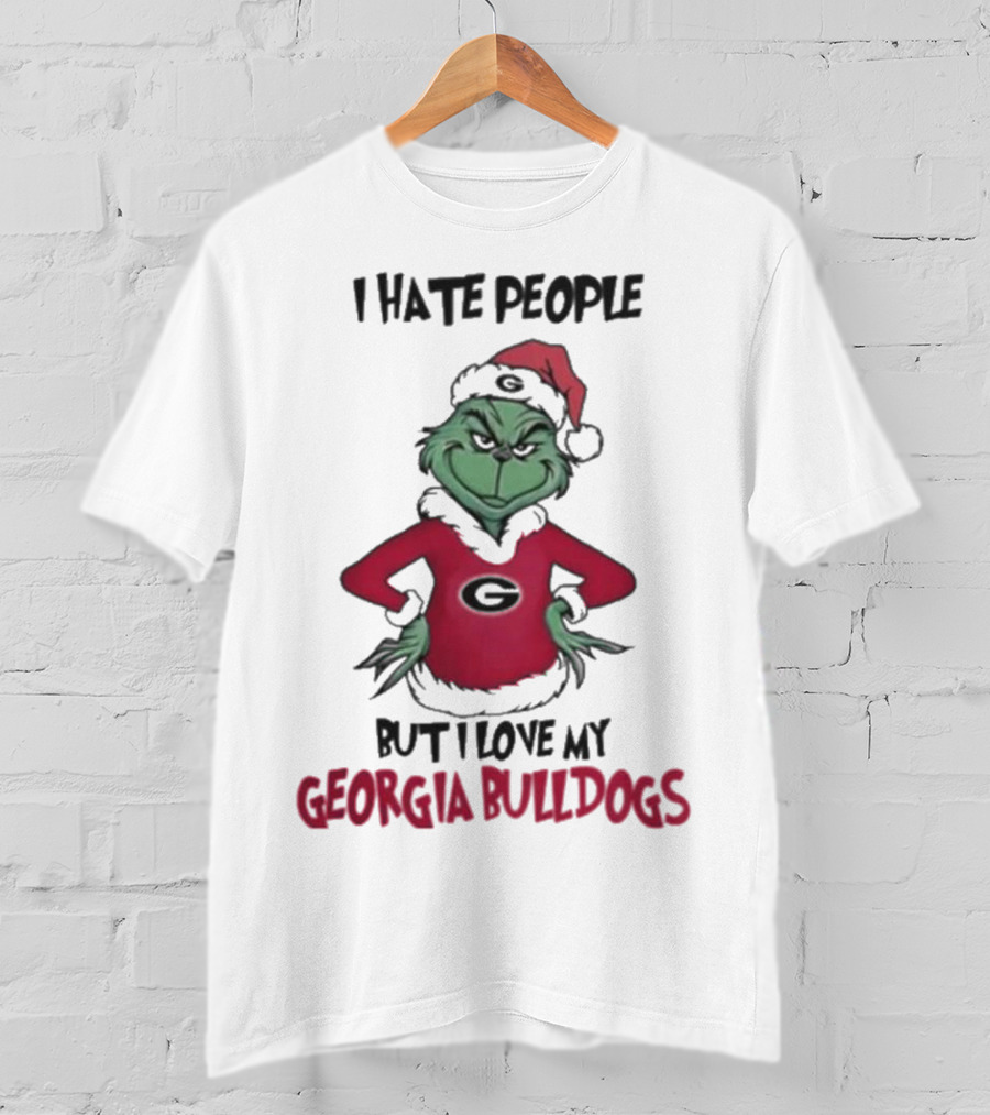 I Hate People But I Love My Georgia Bulldogs Grinch Christmas T-Shirt