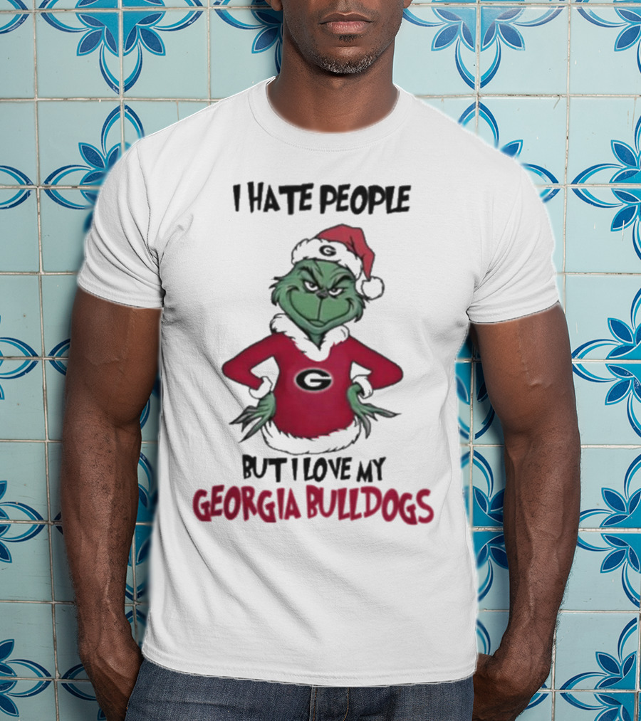I Hate People But I Love My Georgia Bulldogs Grinch Christmas T-Shirt